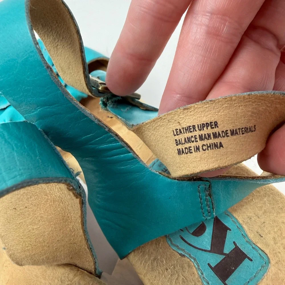 Korks by Kork-Ease Womens Turquoise Leather Floral Wood Platform Sandals Q65413